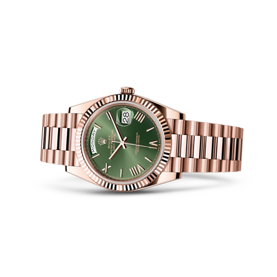 Rolex Day-Date Rose Gold Green Roman Dial Replica - Image 3
