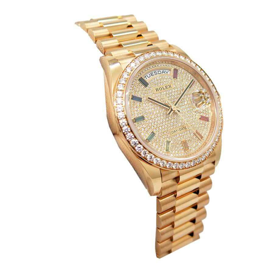 Rolex Day-Date Yellow Gold With Pave Diamond Dial Sapphire 128348RBR-0030 Replica - Image 3