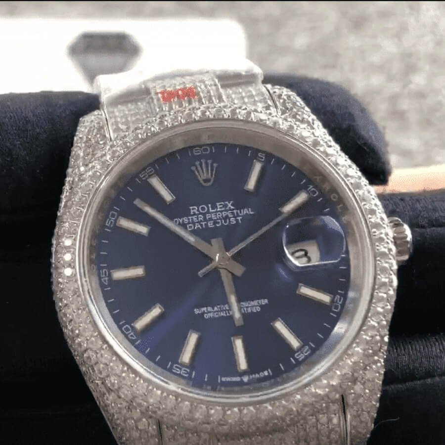 Rolex Datejust White Gold Blue Dial Iced Out 126300 Replica - Image 3